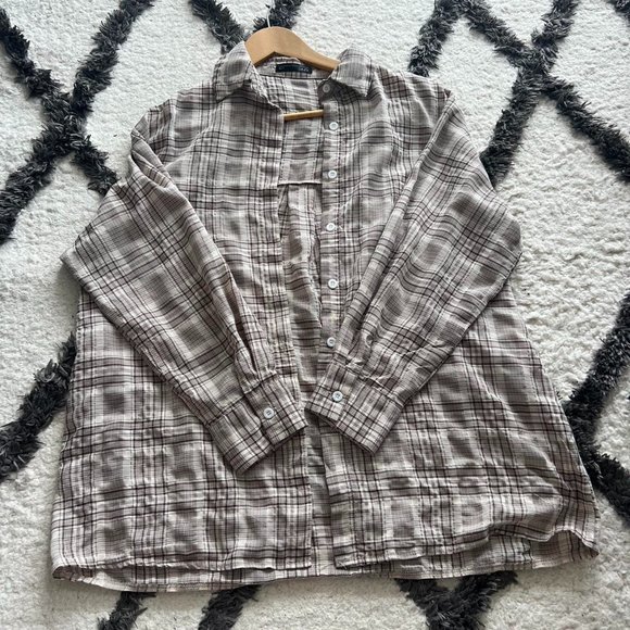SHEIN Brown Checkered Plaid Flannel Top Size Small - Picture 2 of 4